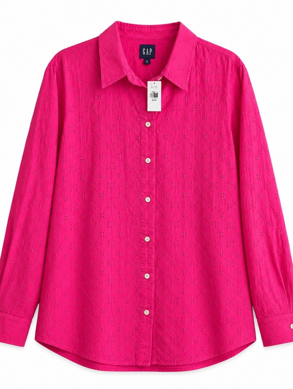 Gap Hot Pink Eyelet Button-Up Shirt Size XL
